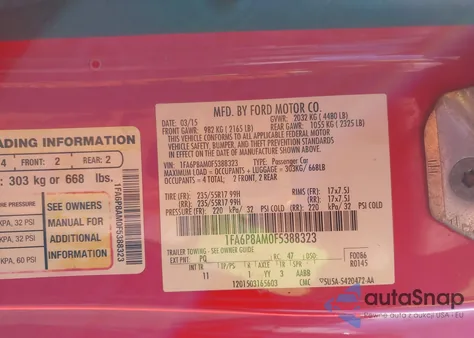 2015 Ford Mustang V6 z USA, uszkodzony, nr VIN 1FA6P8AM0F5388323